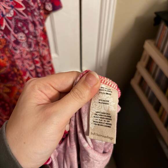 Soft Surroundings Maxi Dress Short Sleeve Pink Red Boho Print V-Neck 3X - Picture 5 of 8